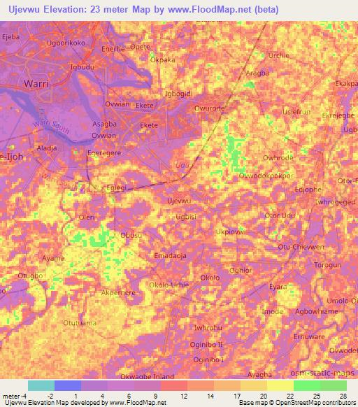 Ujevwu,Nigeria Elevation Map