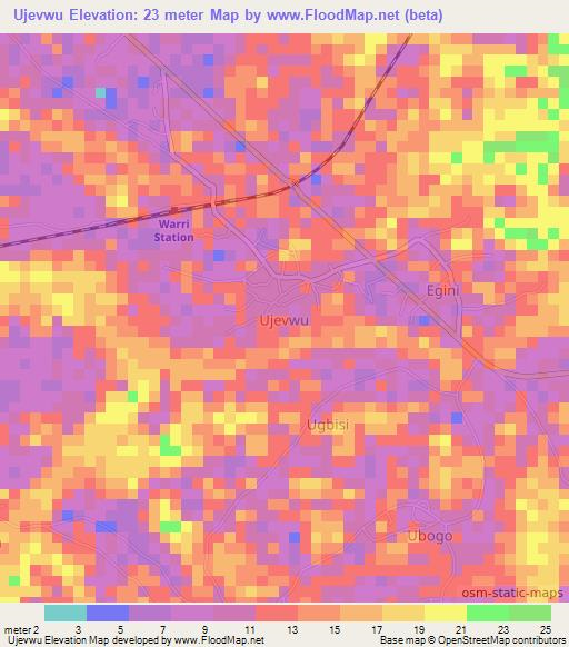 Ujevwu,Nigeria Elevation Map