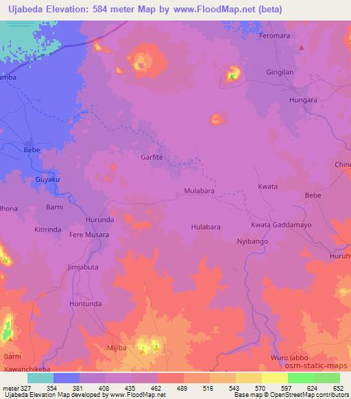 Ujabeda,Nigeria Elevation Map