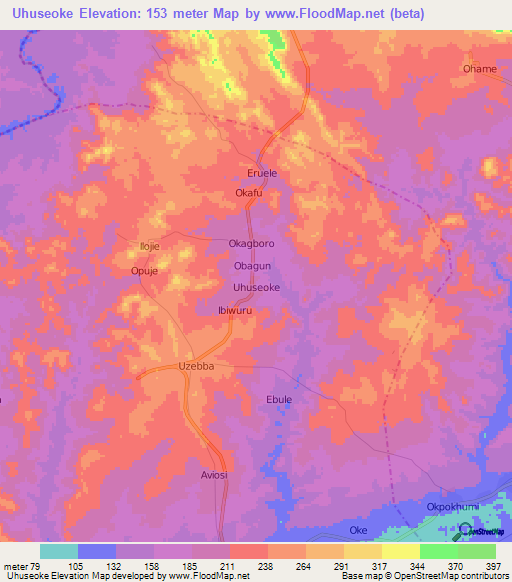 Uhuseoke,Nigeria Elevation Map