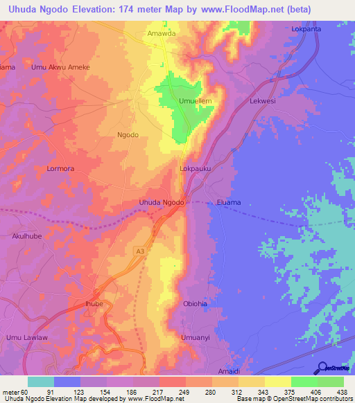 Uhuda Ngodo,Nigeria Elevation Map