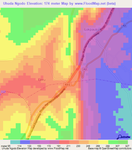 Uhuda Ngodo,Nigeria Elevation Map