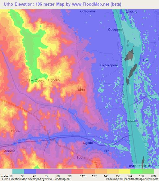 Urho,Nigeria Elevation Map