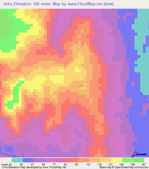 Urho,Nigeria Elevation Map