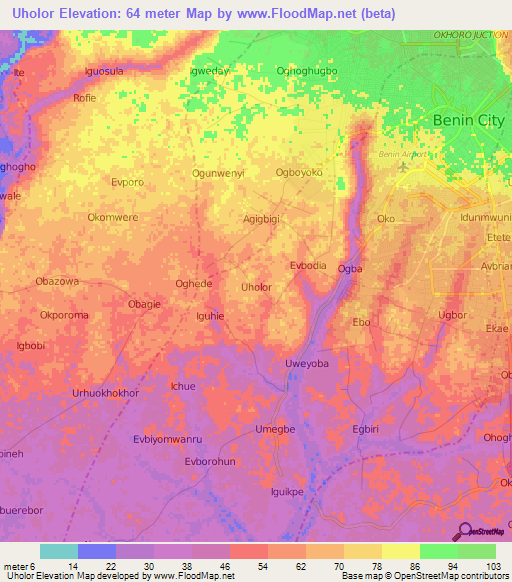 Uholor,Nigeria Elevation Map