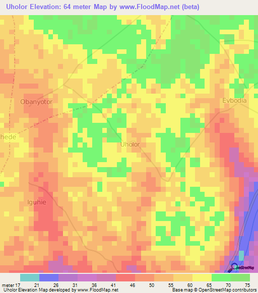 Uholor,Nigeria Elevation Map