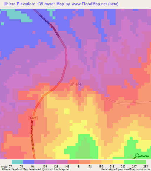 Uhiere,Nigeria Elevation Map