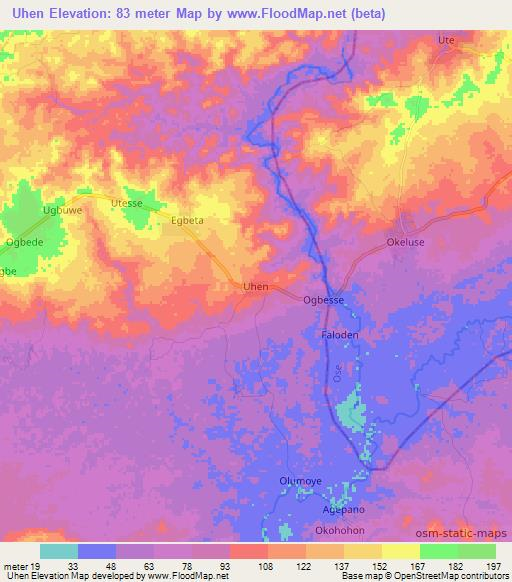 Uhen,Nigeria Elevation Map