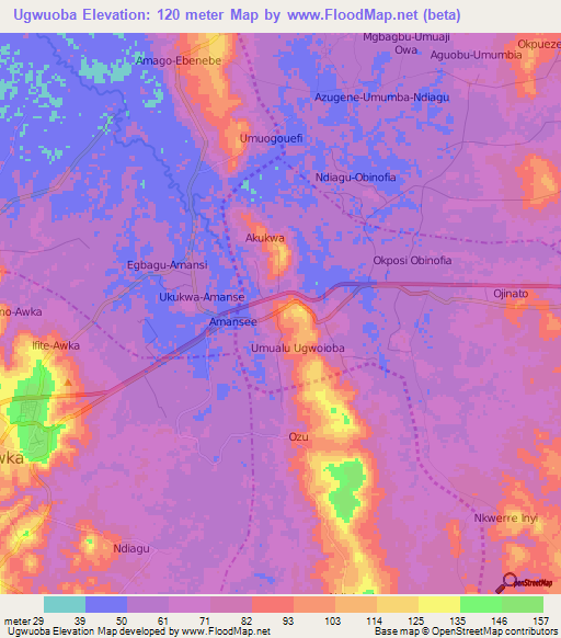 Ugwuoba,Nigeria Elevation Map