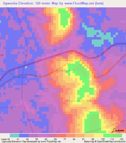 Ugwuoba,Nigeria Elevation Map