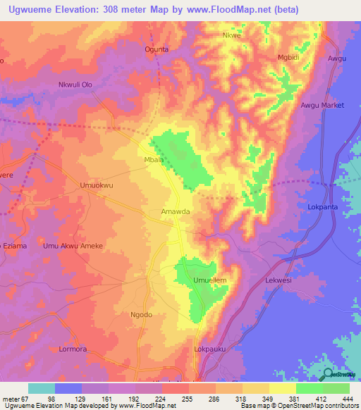 Ugwueme,Nigeria Elevation Map