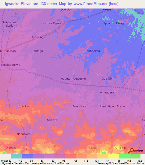 Ugwueke,Nigeria Elevation Map