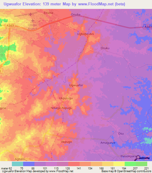 Ugwuafor,Nigeria Elevation Map