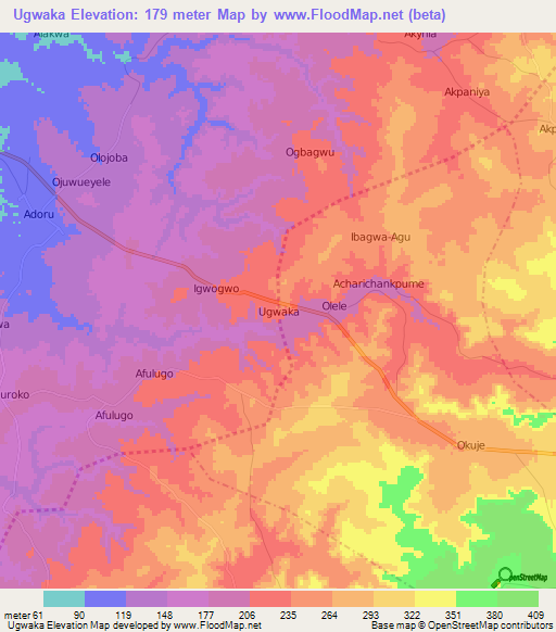 Ugwaka,Nigeria Elevation Map