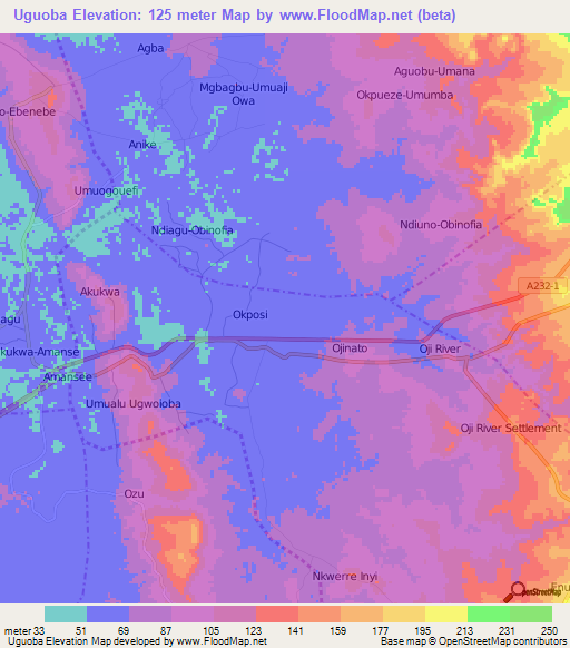 Uguoba,Nigeria Elevation Map