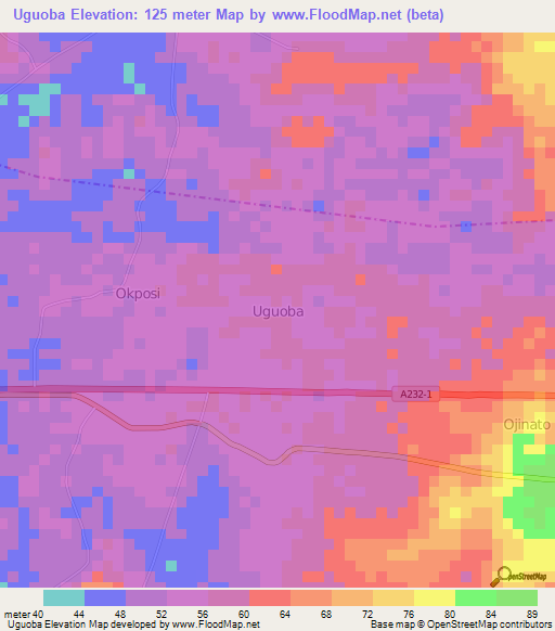 Uguoba,Nigeria Elevation Map