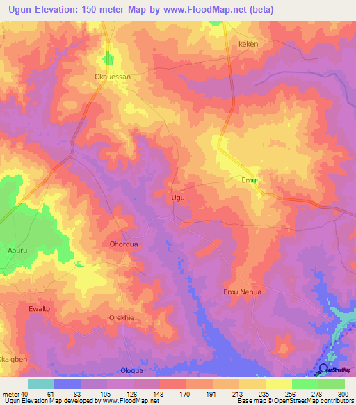 Ugun,Nigeria Elevation Map