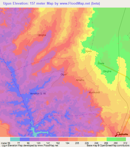 Ugun,Nigeria Elevation Map