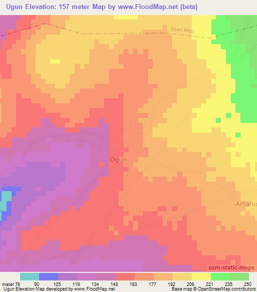 Ugun,Nigeria Elevation Map