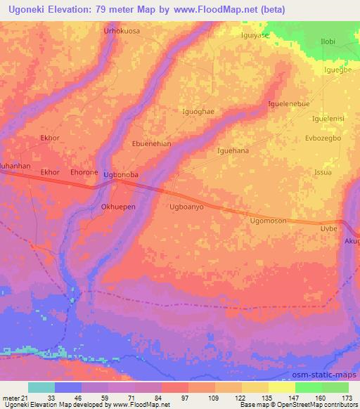 Ugoneki,Nigeria Elevation Map