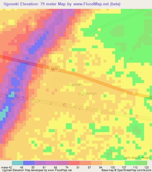 Ugoneki,Nigeria Elevation Map