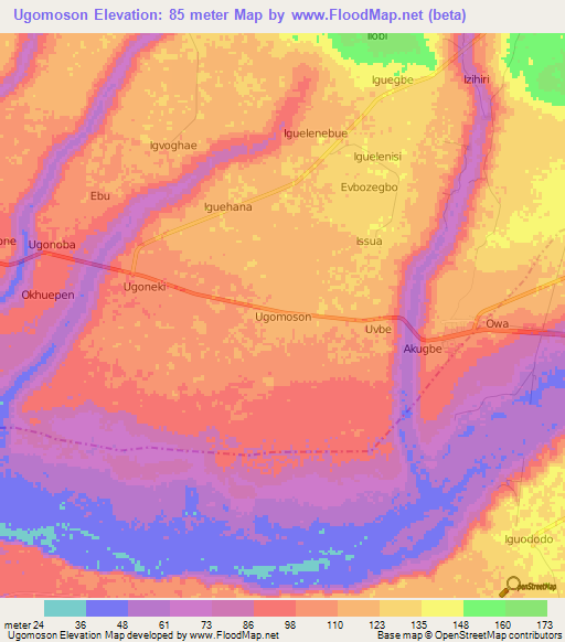 Ugomoson,Nigeria Elevation Map