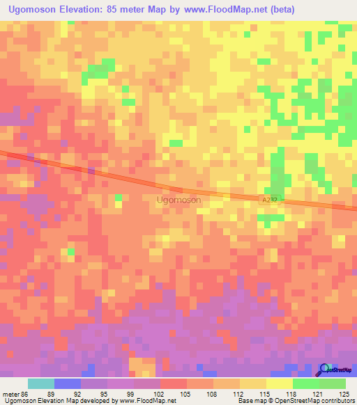 Ugomoson,Nigeria Elevation Map