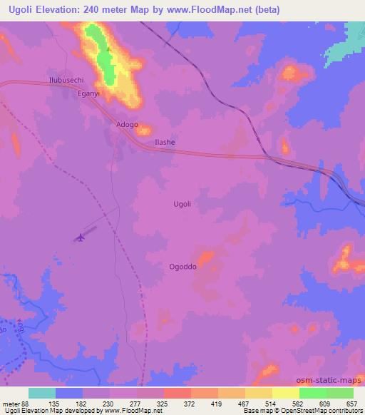 Ugoli,Nigeria Elevation Map