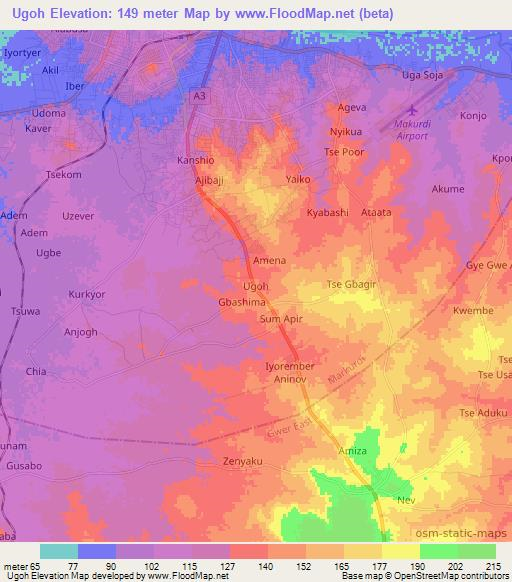 Ugoh,Nigeria Elevation Map