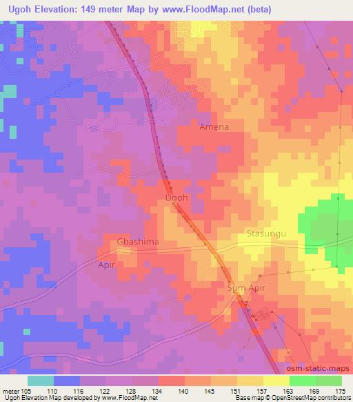 Ugoh,Nigeria Elevation Map