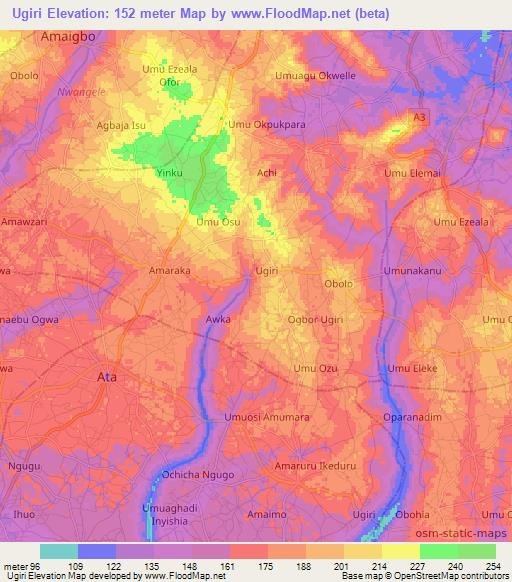 Ugiri,Nigeria Elevation Map