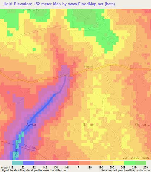 Ugiri,Nigeria Elevation Map