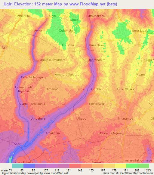 Ugiri,Nigeria Elevation Map