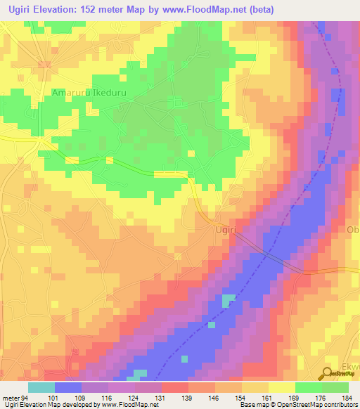 Ugiri,Nigeria Elevation Map