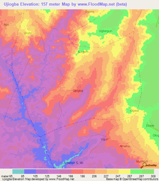 Ujiogba,Nigeria Elevation Map