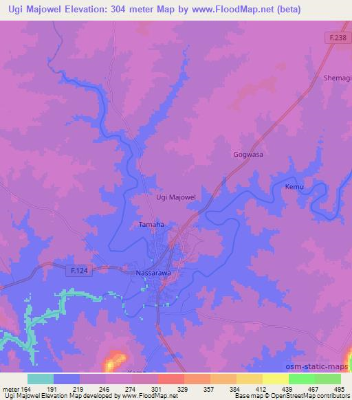 Ugi Majowel,Nigeria Elevation Map