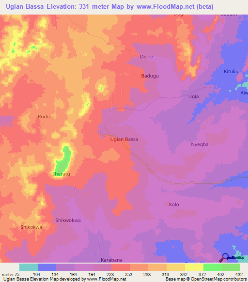 Ugian Bassa,Nigeria Elevation Map