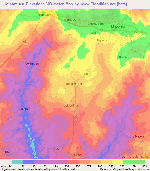 Ugianmuen,Nigeria Elevation Map