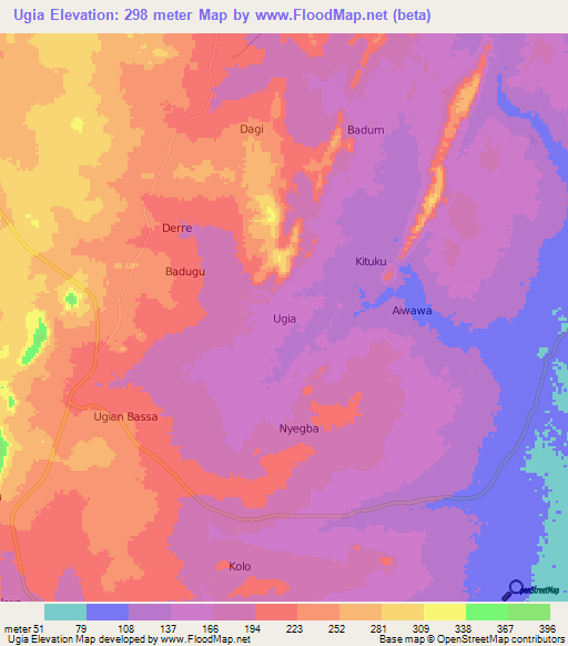 Ugia,Nigeria Elevation Map