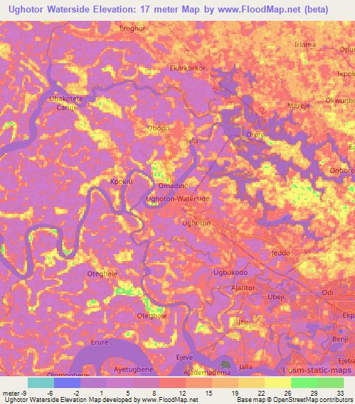 Ughotor Waterside,Nigeria Elevation Map