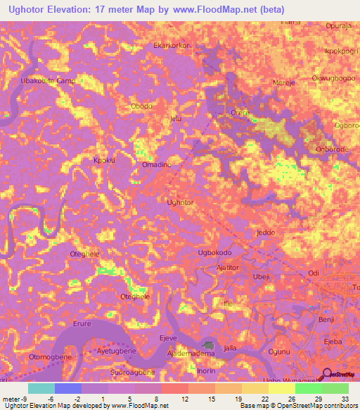 Ughotor,Nigeria Elevation Map