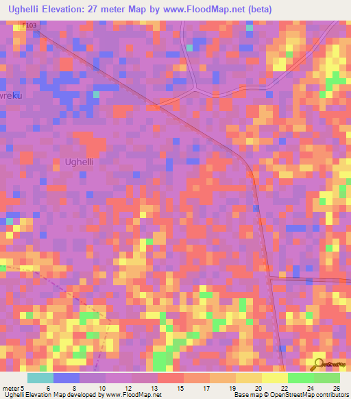 Ughelli,Nigeria Elevation Map