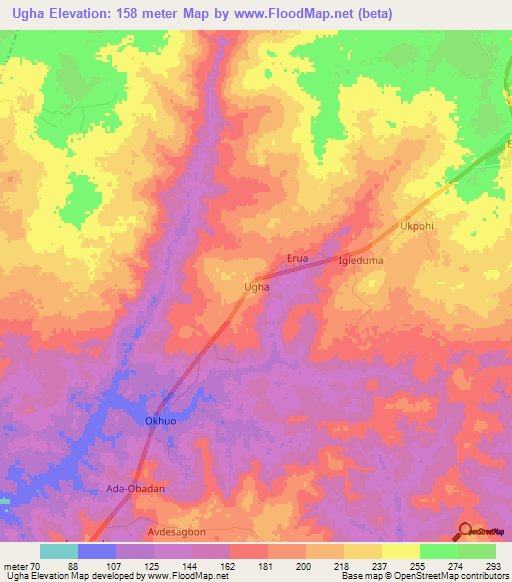 Ugha,Nigeria Elevation Map