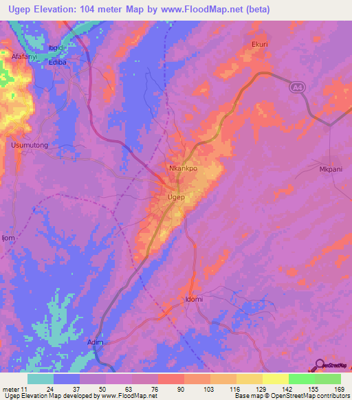 Ugep,Nigeria Elevation Map