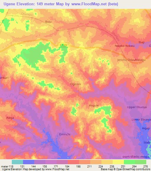 Ugene,Nigeria Elevation Map