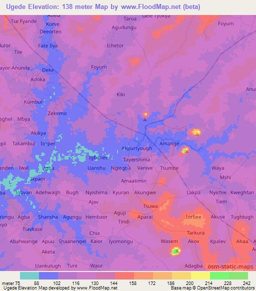 Ugede,Nigeria Elevation Map