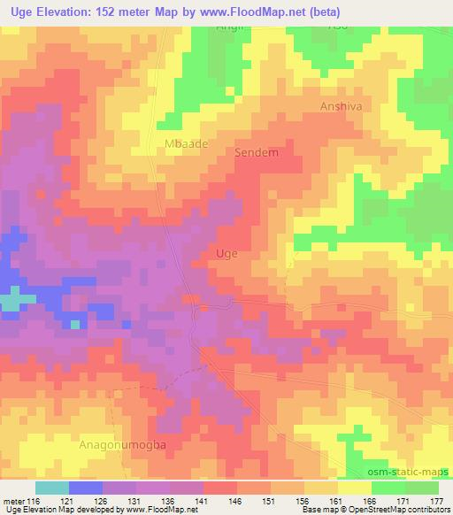 Uge,Nigeria Elevation Map