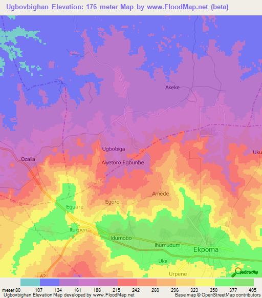 Ugbovbighan,Nigeria Elevation Map