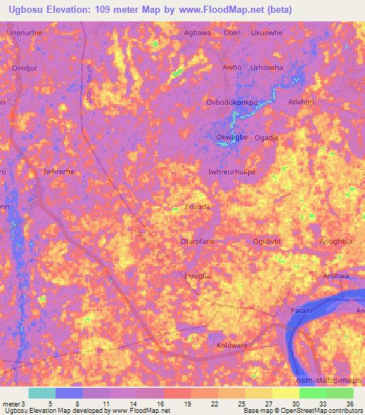 Ugbosu,Nigeria Elevation Map