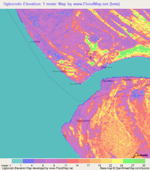 Ugborodo,Nigeria Elevation Map